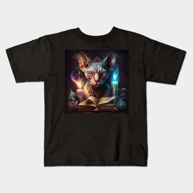 Black Magician Sphynx Kids T-Shirt by Enchanted Reverie